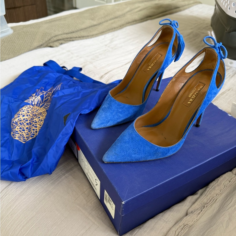 Aquazzura Blue Suede Heels with Ankle Strap